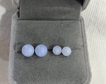 Blue Lace Agate 6mm - 8mm Round Genuine Gemstone Stud Earrings With 925 Sterling Silver Accessory (Butterfly Earnuts)---1 Pair (2pcs)
