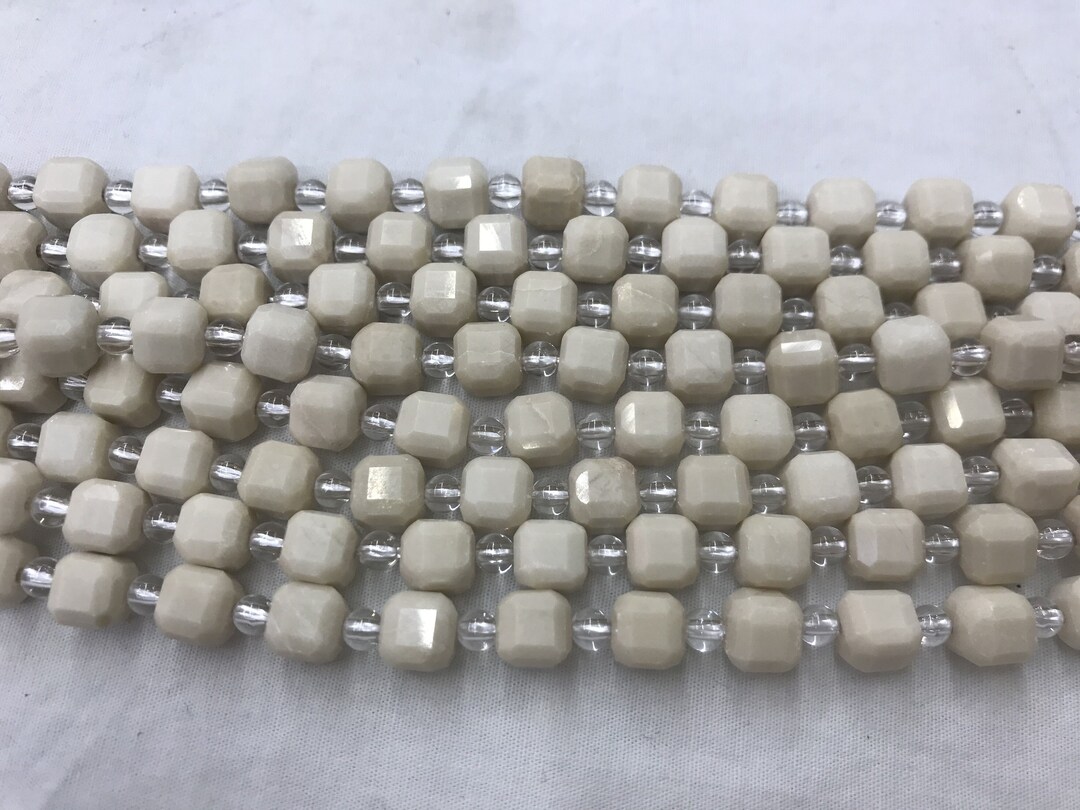 Faceted White Fossil Jasper 7x7mm Magic Cube Genuine Gemstone Loose