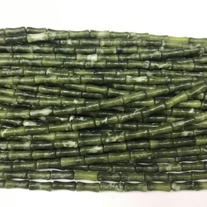 Natural Green South Jade 5x13mm Bambú Genuino Tubo de piedras preciosas Granos sueltos 15 pulgadas Suministro de joyería Pulsera Collar Soporte de material al por mayor
