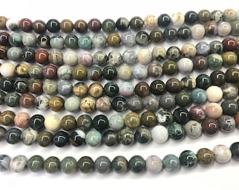 Perline di pietre preziose sciolte rotonde in agata oceanica naturale da 6 mm - 10 mm, 15 pollici, per gioielli, braccialetti, collane, materiale di supporto all'ingrosso