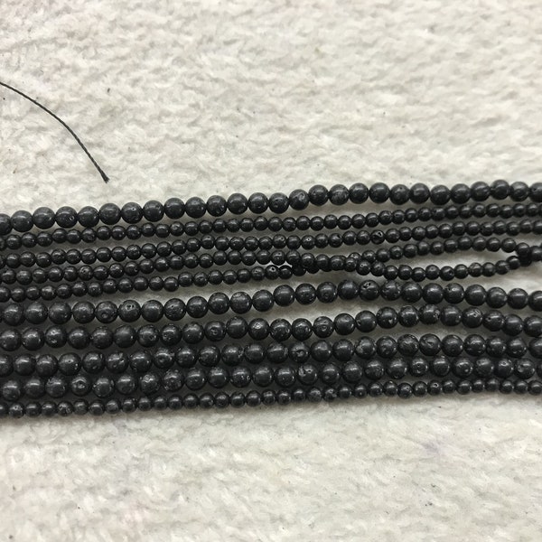 Black Lava 2mm - 3mm Round Man-Made Stone Loose Beads 15 inch Jewelry Supply Bracelet Necklace Material Support Wholesale