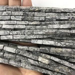 Natural Map Jasper 4x13mm Cuboid Genuine Gray Gemstone Loose Tube Beads 15 inch Jewelry Supply Bracelet Necklace Material Support Wholesale