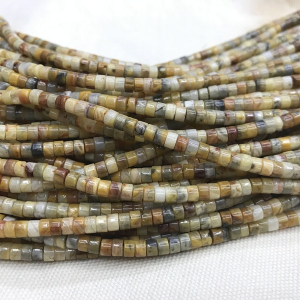 Natural Yellow Crazy Lace Agate 2x4mm Heishi Genuine Gemstone Loose Beads 15inch Jewelry Supply Bracelet Necklace Material Support Wholesale