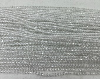Natural Faceted Clear Crystal 2mm / 3mm Round Cut Genuine White Quartz Beads 15 inch Jewelry Supply Bracelet Necklace Material Support
