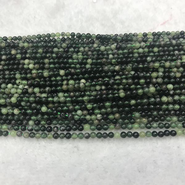 Natural Soft Jade 2mm Round Genuine Dark Green Gemstone Loose Beads 15 inch Jewelry Supply Bracelet Necklace Material Support