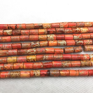Jaspe imperial, columna de 6 x 9 mm, jaspe sedimentario marino, cuentas de tubo sueltas teñidas en naranja oscuro, 15 pulgadas, material de joyería para pulseras y collares.