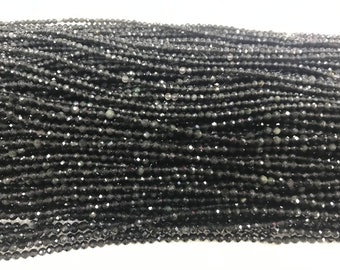 Genuine Faceted Black Obsidian 2mm - 4mm Round Cut Natural Gemstone Grade Loose Beads 15 inch Jewelry Bracelet Necklace Material Supply