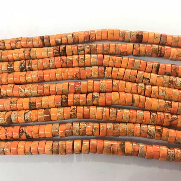 Imperial Jasper 4mm - 6mm Heishi Sea Sediment Jasper Orange Dyed Loose Beads 15 inch Jewelry Supply Bracelet Necklace Material Support