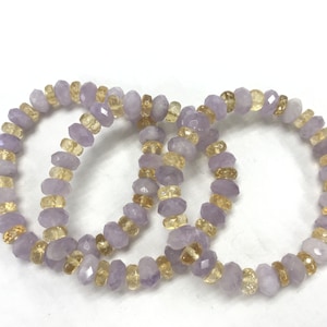 Offre spéciale Perles rondelles de citrine à facettes véritables de 5x8 mm avec perles rondes en jade violet à facettes Bracelet fini 7 pouces - 1 pièce