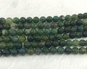 Natural Moss Agate 4mm - 14mm Round Genuine Loose Beads 15 inch Jewelry Supply Bracelet Necklace Material Support Wholesale