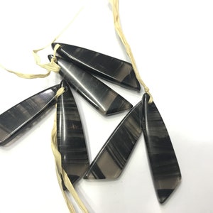 Natural Black Banded Agate Wing-Shaped 12x45mm Gemstone Genuine Freeshape Pendant ---1 Pair(2pcs)