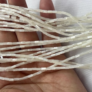 Coquillage brun clair/blanc, colonne de 2 x 4 mm, tube de pierres précieuses de 15 pouces pour la création de bracelets ou de colliers, pour les créateurs de bijoux, les perliers et les bricoleurs.
