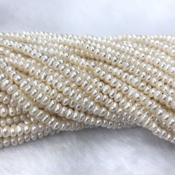 Perle d'eau douce 3-4 mm/4-5 mm/5-6 mm bouton blanc naturel perles en vrac 15 pouces bijoux approvisionnement bracelet collier matériel soutien