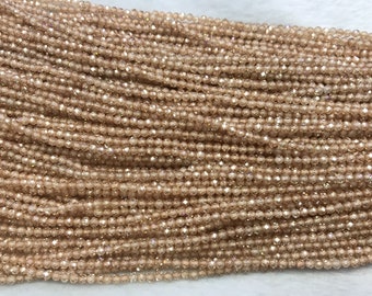 Faceted Champagne Cubic Zirconia 2mm - 4mm Round Cut Loose Beads 15 inch Jewelry Supply Bracelet Necklace Material Support Wholesale