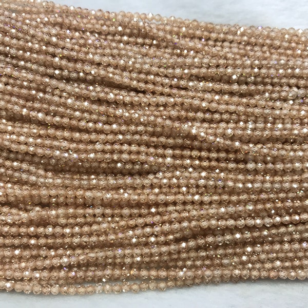 Facetado Champagne Cubic Zirconia 2mm - 4mm Corte Redondo Perlas Sueltas 15 pulgadas Suministro de Joyería Pulsera Collar Material Soporte Al Por Mayor