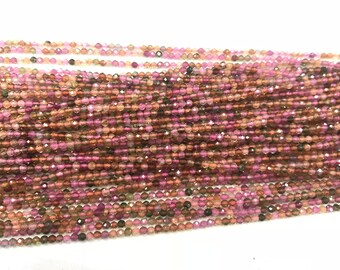 Turmalina multicolor facetada natural de 2 mm de corte redondo, cuentas sueltas genuinas de grado AA, material de 15 pulgadas para joyería, pulseras y collares.