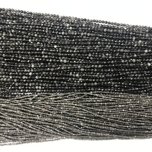 Genuine Faceted Silver Obsidian 2mm - 4mm Round Cut Natural Gemstone Grade Loose Beads 15 inch Jewelry Bracelet Necklace Material Supply