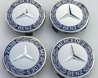 4 x Blue Mercedes Benz Alloy Wheel Centre Caps 75mm Badges Hub Emblem