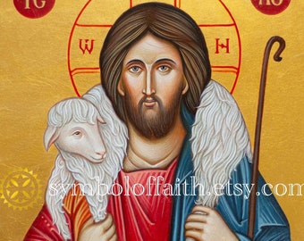 The Good Shepherd, Original hand painted icon, Byzantine Icon, Orthodox icon, Religious art, Christian Painting, original gift