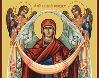 Holy Protection of Our Lady with Angels, Theotokos icon, Orthodox icon, Byzantine icon, Art for digital download, Printable Art, Framed Art