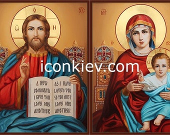 Virgin Mary and Jesus Christ icons, Orthodox icon, Hand painted icon, Realistic icons, Religious art, Religious gift, Digital download