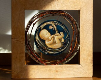 Baby in the womb painting, Original hand painted acrylic Painting, Religious Art, Christ the vine, Grape, Original gift