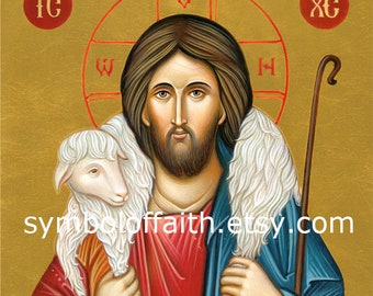 The Good Shepherd Orthodox icon, Byzantine Icon, Religious art, Christian Painting, Hand painted, Custom icon, Digital download