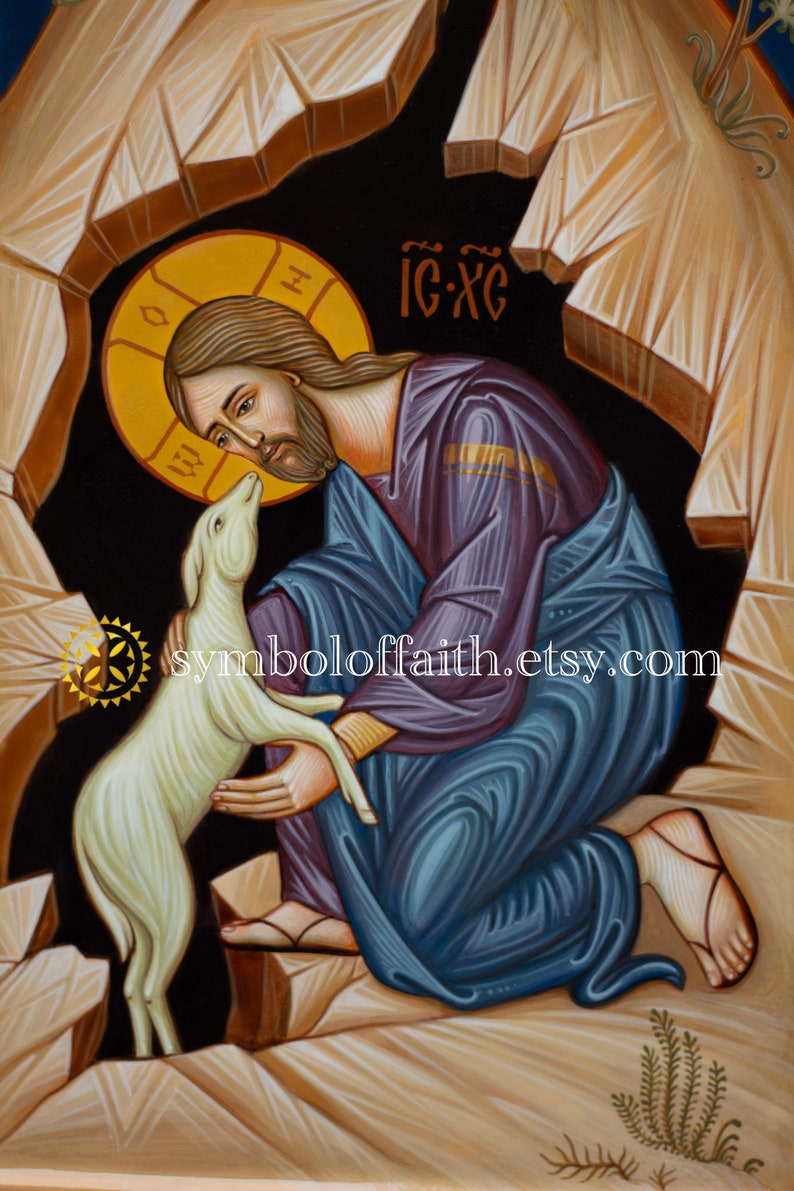 The Good Shepherd, Byzantine Icon, Orthodox Icon, Religious Painting