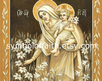 Virgin Mary with the baby Jesus, Original  Icon, Religious painting, Original Christian Painting, Religious gift, Digital download