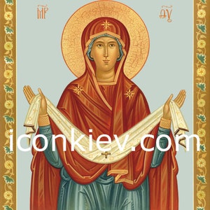 Virgin Mary Orthodox icon, Theotokos icon, Byzantine icons, Mother of God, Holy Protection, Hand painted icon, digital download