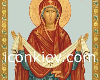 Virgin Mary Orthodox icon, Theotokos icon, Byzantine icons, Mother of God, Holy Protection, Hand painted icon, digital download