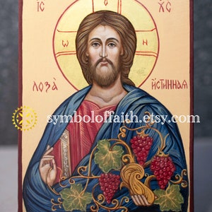 Jesus Christ &quot;Grape Vine&quot;, Orthodox icon, Original hand painted icon, Byzantine Icon, Religious art, Christian Painting, original gift
