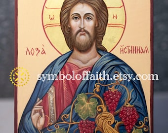 Jesus Christ "Grape Vine", Orthodox icon, Original hand painted icon, Byzantine Icon, Religious art, Christian Painting, original gift