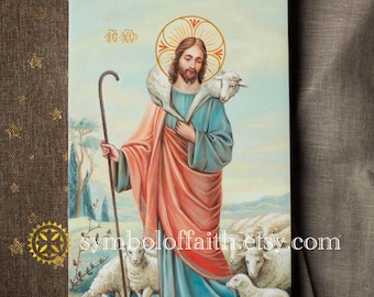 Good Shepherd, Original Hand painted icon of Jesus Christ, Catholic icon, Christian Painting, Oil painting, Religious art, Christian gift