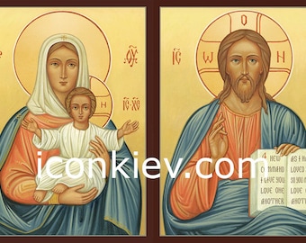 Icons of St. Mary and Jesus Christ Pantocrator, Digital download, Byzantine icon, Religious gift, Orthodox icon, Custom icon