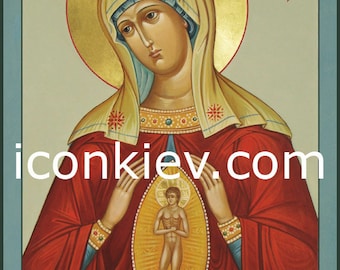 Virgin Mary Orthodox icon, Theotokos, Our Lady, Mother of God, Helper in Childbirth, Byzantine icons, Hand painted icon, digital download