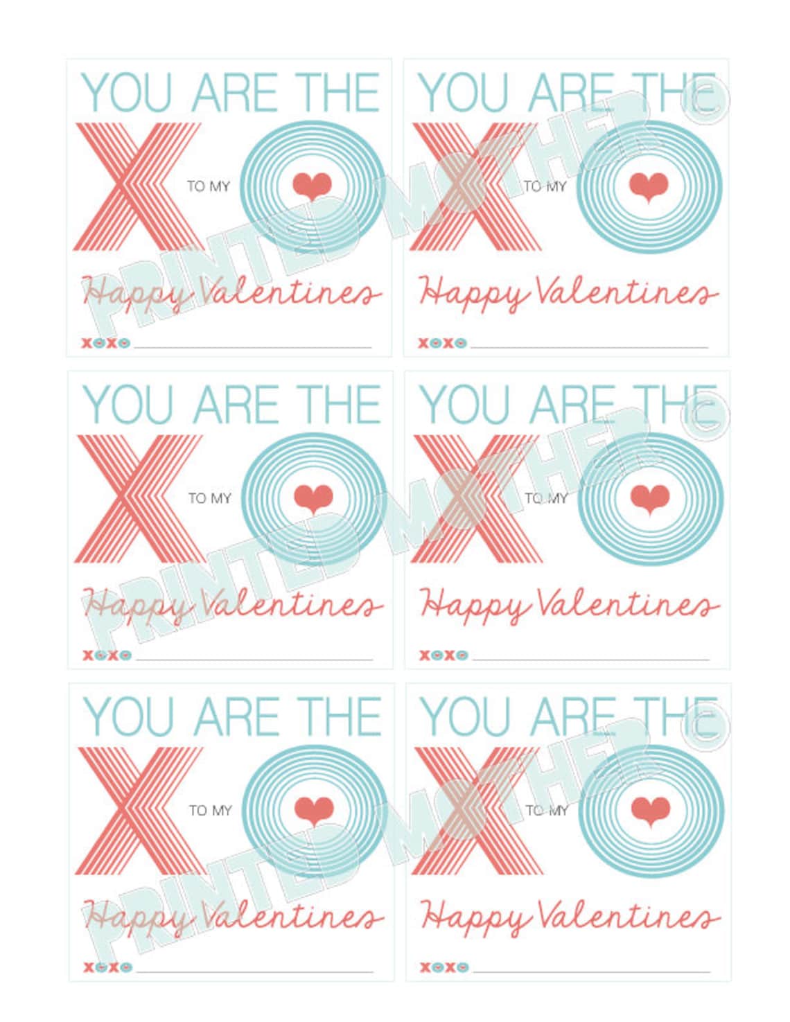 X to My O Valentine Printable PDF Gift Cards Tags | Tic Tac Toe ...