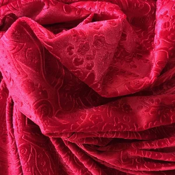 Tissu de velours extensible baroque rouge, Tissu par mètre