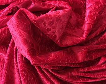 Red Baroque Stretch Velvet Fabric, Fabric by metre