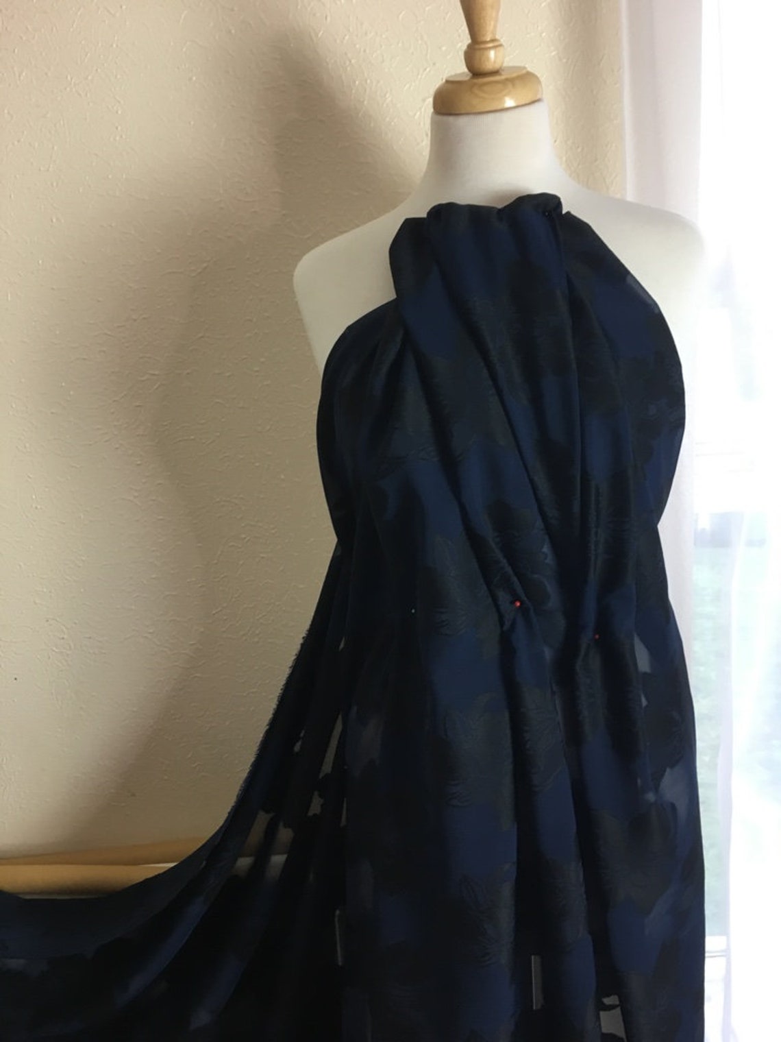 Navy Blue Cotton Jacquard Etsy