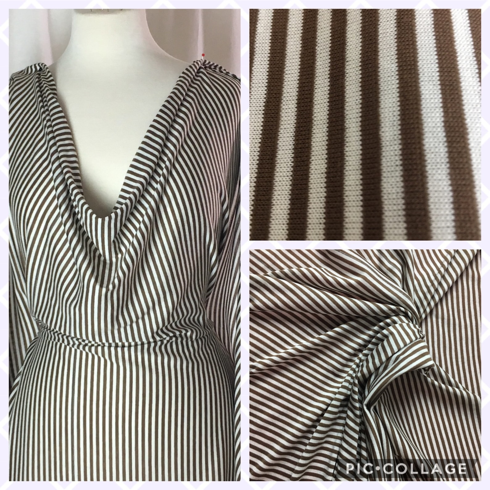 Stripe Cotton Jersey Knit Fabric Sold by Metre White and Brown Soft