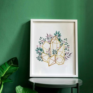 Gold Geometric Crystals and Gemstones Printable Wall Art, Botanical ...