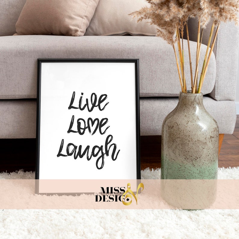 Live love laugh, typography art print, live love laugh sign, minimal art print, printable quote, inspiring art print, minimalist home decor image 2
