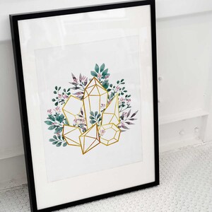 Gold Geometric Crystals and Gemstones Printable Wall Art, Botanical ...