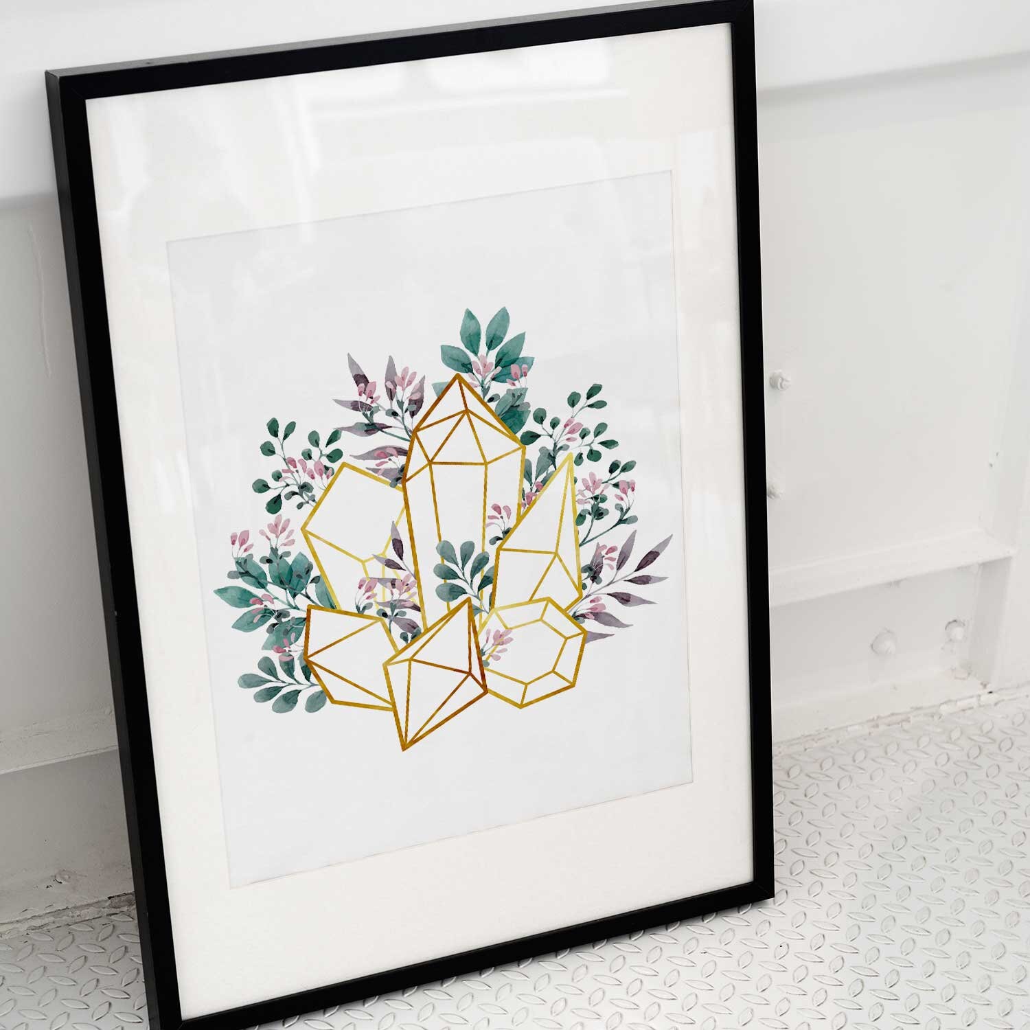 Gold Geometric Crystals and Gemstones Printable Wall Art - Etsy
