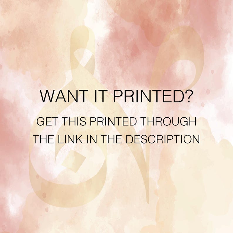 May include: A digital graphic with a soft, watercolor-style background in shades of peach and cream. Centered black text reads: WANT IT PRINTED? GET THIS PRINTED THROUGH THE LINK IN THE DESCRIPTION. A large, faint, stylized ampersand symbol is visible.