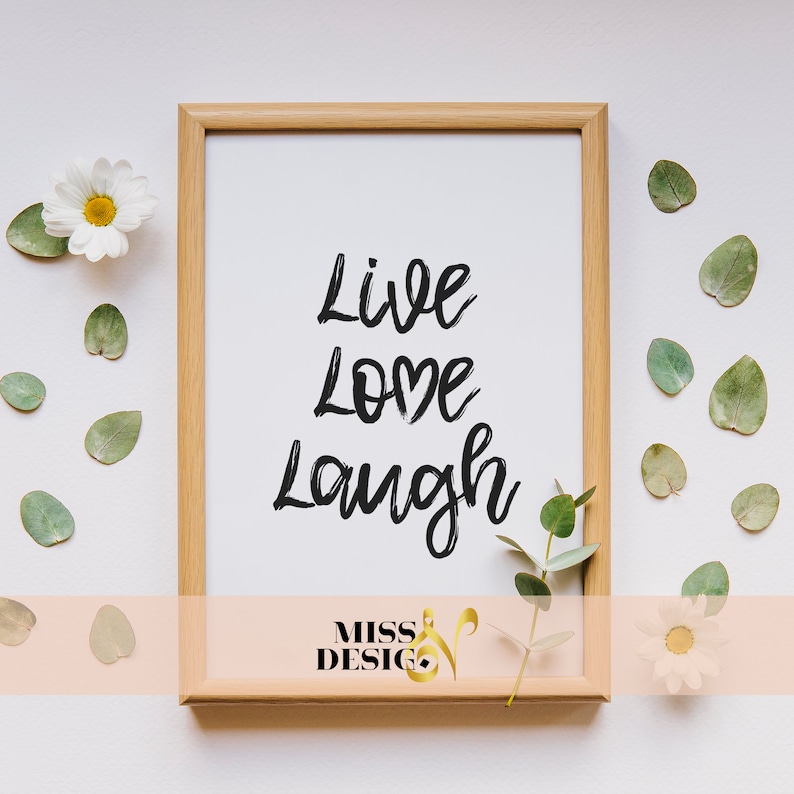 Live love laugh, typography art print, live love laugh sign, minimal art print, printable quote, inspiring art print, minimalist home decor image 1