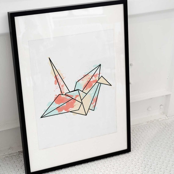 Origami Crane Crane Print Origami Crane Art Origami Crane Decor Bird Lover Gift Bird Print Bird Artwork Bird Drawing Origami Gifts