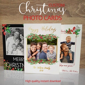 Christmas photo card, holiday photo cards, photo christmas card, custom holiday card, 5x7 card template, printable xmas card.