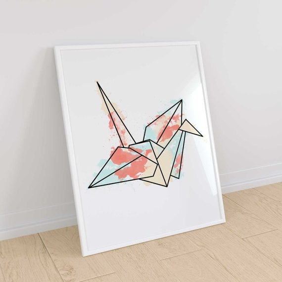 Origami Crane Crane Print Origami Crane Art Origami Crane Decor Bird Lover Gift Bird Print Bird Artwork Bird Drawing Origami Gifts